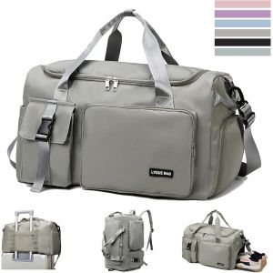 Nzqaf-Sac De Sport Pour Femmes Et Hommes, 42l Étanche Sac De Sport Grand Avec Compartiment À Chaussures Et Compartiment Humide, Sac De Voyage De Week End Pour Voyage, Fitness, Sport (Gris) - Neuf