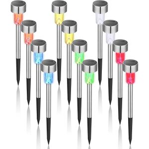 Lampe Solaire Extérieur, Lampe Solaire Extérieur Jardin,Étanche Lumière SolaireU2002extérieur Pour Terrasse, Pelouse, Jardin, Allée, Chemins, Acier Inoxydable,Lot De 12,Coloré - Neuf
