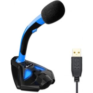Voice Microphone à Pied USB pour Ordinateur - Micro de Bureau Professionnel - Microphone de Gamer PC PS4 - Nouvelle Version 2022 - Bleu - Neuf