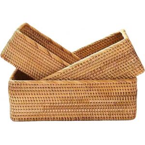 MEVRONISSHOP-Paniers de Rangement en Rattan, Organiseur de Panier en Osier, Boîte Décorative Tissée à la Main pour Comptoir de Cuisine, Salon, Salle de Bain, 3 Pièces (Rectangulaire) - Neuf