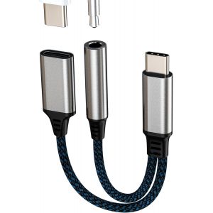Usb C To 3.5mm Jack Adapter Headphone Splitter 2 In 1 Type C Cable Charging Dac Audio Car Aux Headphone Connector For Apple Iphone 15 For Ipad Compatible For Samsung - Neuf