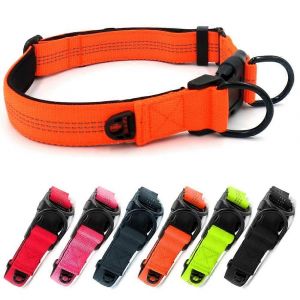 R&eacute;glable Collier De Chien R&eacute;fl&eacute;chissant En Nylon N&eacute;opr&egrave;ne Avec Id S&eacute;par&eacute; De L'anneau Et De Double Anneau En D Orange De Taille Moyenne (M) Pack De 1 - Neuf
