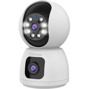 KALANKA-Cam&eacute;ra Surveillance WiFi Int&eacute;rieure, 360&deg; Double Objectif 1080P, Camera Interieur Domestique avec c&acirc;ble Secteur, Zoom 4X, vid&eacute;osurveillance pour la s&eacute;curit&eacute; &agrave; Domicile - Neuf