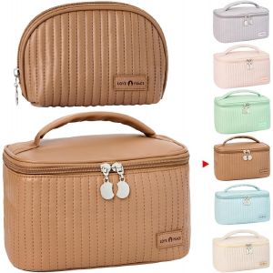 Lot De 2 Trousses De Toilette De Voyage-En Cuir Synthétique Imperméable-Avec Fermeture Éclair-Portable-Organiseur De Maquillage Pour Femmes Et Filles,Marron - Neuf