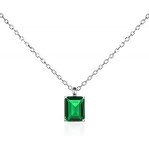 Asas-Collier Pendentif Pour Femme Et Adolescente Avec Une Pierre En Taille Emeraude,Simple Colliers En Argent 925 Ou Plaqué Or Avec Une Pierre De Couleur Ou Blanche Rectangulaire - Neuf