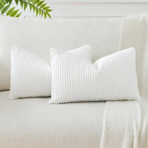 Eryi-Housses De Coussins En Velours Côtelé Décoratif Canapé Taie D'oreiller Doux Decoration Pour Maison Salon Chambre Canapé Décoration 40x60cm Lot De 2 (Blanc Crème) - Neuf