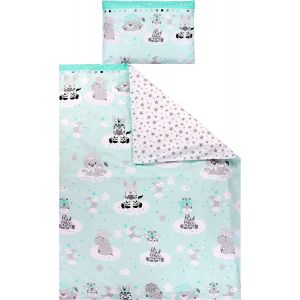 Tianyi-Ensemble De Linge De Lit Pour Enfants 2 Pièces, Bébé Animaux Gris/Vert, 135x100 Cm - Neuf