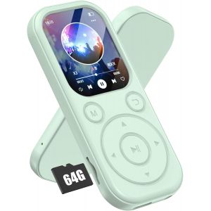 Lecteur Mp3 64 Go Avec Bluetooth 5.3 Lecteur De Musique Portable Avec Qualit&eacute; Sonore Hifi Et Radio Fm Batterie De 300 Mah Adapt&eacute; Au Sport, Aux Voyages Et &Agrave; Un Usage Quotidien Vert - Neuf