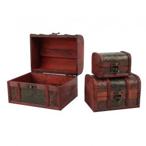 Lot de 3 boites a tresors decoratives antiques en bois pour bijoux, cadeau d'anniversaire ou de mariage - Neuf