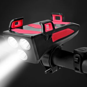 4 En 1 Imperméable De Lumière De Bicyclette, Vélo De Titulaire Téléphone, Vélo Bell, Mobile De Banque De Puissance De 4000 Mah Rouge - Neuf