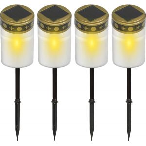 Bougie Fun&eacute;raire Led Capteur Lumi&egrave;re - Lampe Cimeti&egrave;re &Eacute;tanche Ip55, 4 Pi&egrave;ces, Blanc, 7 X 12 Cm - Neuf