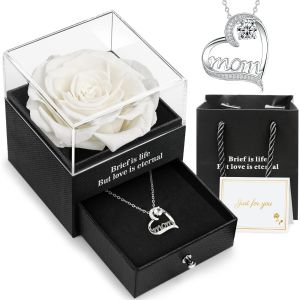 Rose Eternelle avec Bijoux, Cadeau Fete des Meres, Cadeau de Noel pour Une Maman, Cadeau Maman Anniversaire, Cadeaux Noel Femme, Idees Cadeaux Noel Femme - Neuf