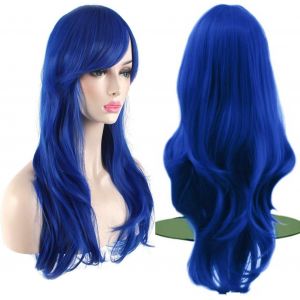 Kalanka-Colorful Panda 28 Pouces 70 Cm Bleu Royal Longs Boucl&eacute;es Ondul&eacute;es Cosplay Perruques Pour Femmes Et Filles, Perruque De Cheveux Synth&eacute;tiques R&eacute;sistant &Agrave; La Chaleur Pour F&ecirc;te Halloween - Neuf