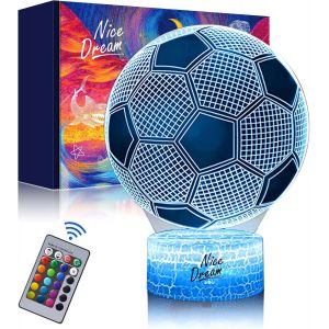 Veilleuse Pour Enfants, Lampe Illusion 3D P&eacute;pini&egrave;re Led Lumi&egrave;re, T&eacute;l&eacute;commande 16 Couleurs Changeantes Dimmable, Cadeaux De No&euml;l Pour Filles Gar&ccedil;ons Salon Chambre D&eacute;cor (01-Football) - Neuf