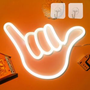 Panneau Lumineux N&eacute;on Led, Usb, Batterie, Veilleuse N&eacute;on Avec 2 Crochets, Lampe N&eacute;on Pour D&eacute;coration Murale, 6 Panneaux Lumineux Led, Panneau N&eacute;on Pour D&eacute;coration De Festival (Blanc) - Neuf