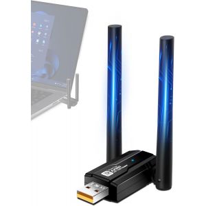 VornixorSarlshop-Bluetooth Cl&eacute; WiFi USB pour PC, AX900Mbps Cle WiFi 6 Adaptateurs Con 5DBI Antenne, 5.8 GHz/2.4 GHz Doublebande, Bluetooth Dongle WiFi Carte pour Portable PC Windows Win7/8/10/11 - Neuf