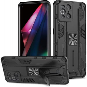 Kal-Coque Pour Oppo Find X3/ Oppo Find X3 Pro, Outdoor Antichoc De Qualité Militaire Coque Avec Béquille Anti Rayure, Compatible Support De Voiture Magnétique - Noir - Neuf