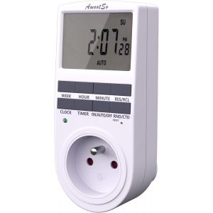 Programmateur Prise &Eacute;lectrique et Digitale, with LCD &eacute;cran avec Compte &agrave; rebours Minuterie Num&eacute;rique Journalier/Hebdomadaire Programmateur Prise 18 Programmes (1 Pack) - Neuf