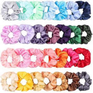 28pcs Silk Satin Hair Scrunchies Set Strong Elastic Hair Bobbles Pour Ponytail - Neuf