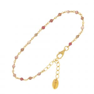 Bracelet En Argent Doré Pierres Quartz Rose Fraise - Neuf