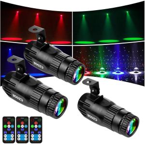 Lot De 3 15W Projecteur Boule A Facette, Rgbw 4 En 1 Led Pinspot Projecteur Avec Télécommande Et 3 Modes D'Éclairage, Led Pin Spot Ultra-Lumineux Pour Fêtes, Clubs, Bars Et Mariages - Neuf