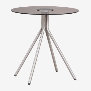 Table de chevet ronde en acier et verre tremp&eacute; Itsoro &Oslash;40 cm - Neuf