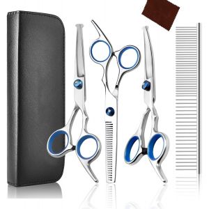 Ciseaux Professionnels Pour Animaux De Compagnie 6 Pi&egrave;ces, Ciseaux En Acier Inoxydable Pour Animaux De Compagnie Avec Ciseaux &Agrave; Tailler, Ciseaux Courbes, Ciseaux Droits, Peigne Pour Chiens Et Chats - Neuf
