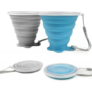 Kalanka-Lot De 2 Tasses Pliables En Silicone Sans Bpa Avec Couvercle D'&eacute;tanch&eacute;it&eacute; En Plastique Et R&eacute;utilisables Pour Pique-Nique, Camping, Randonn&eacute;e En Plein Air - Neuf