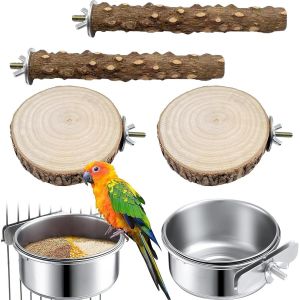 Chenquansarl-Lot De 6 Perchoirs Naturels Pour O Aux - En Acier Inoxydable - À Suspendre - Accessoires De Cage À O Aux - Perchoirs Pour Perruches - Bol En Acier Inoxydable Avec Support - Pour Perruche - Neuf