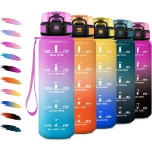 Jgd-Gourde 1l, Bouteille D'eau Avec Marqueur De Temps Et Filtre, Gourde De Motivation, Facile &Agrave; Nettoyer, &Eacute;tanche & R&eacute;utilisable, Bouteille Pour Voyage, Randonn&eacute;e, Cyclisme, Bureau, Fitness, Voyage - Neuf