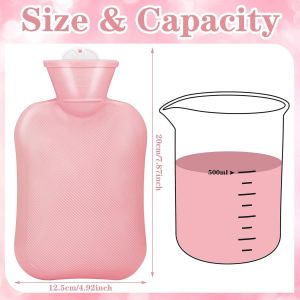 2 Sacs &agrave; Eau Chaude 0,5 L, Bouillottes en Caoutchouc pour Soulagement de Douleur, Compresse Chaude pour Corps Estomac Muscles Chauffe-Lit d'Hiver, Rose et Gris - Neuf