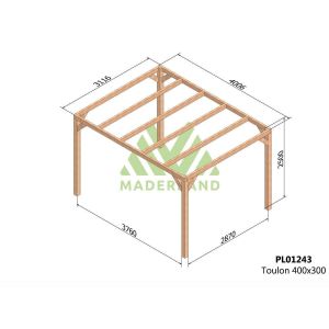 Pergola En Bois Lamell&eacute;-Coll&eacute; Toulon 400 X 300 Cm + 4 Supports Poteaux - Maderland - Neuf