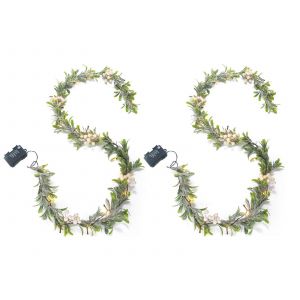 Guirlande Lumineuse De No&euml;l En Rotin Avec Gui, Baies Et Feuilles - Neuf