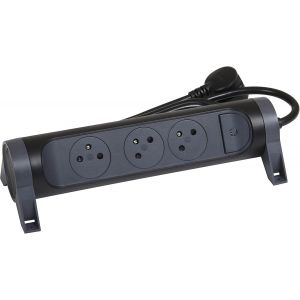 Multiprise Rotative Avec Interrupteur &agrave; Voyant LED - 3 Prises Surface avec Terre - Cordon 1,5m - Noir et Gris Fonc&eacute; - Neuf