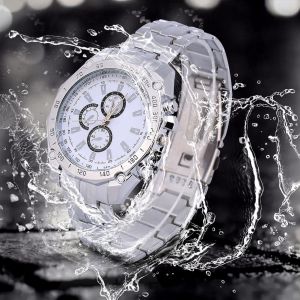 Montre A Quartz Analogique Elegante Pour Homme, Bracelet En Alliage, Boitier En Metal, Montre-Bracelet Ronde, Cadran Blanc - Neuf