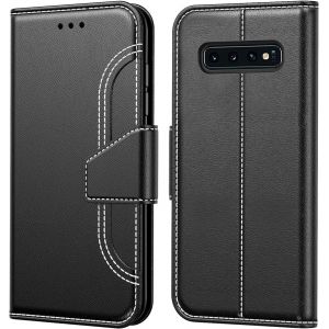 Kal-Etui Coque Pour Samsung Galaxy S10 Protection Etui Housse Premium En Cuir Pu,Fermeture Magnétique,Plusieurs Couleurs Disponible Pour Galaxy S10 (6,1 Pouces) (Surpique Noir) - Neuf