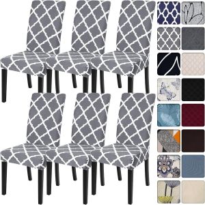 Chaise De Salle À Manger Couvre L'ensemble De 6, Stretch Spandex Cuisine Chaise De Housses Amovibles Et Lavables Géométrique Housses De Chaise Protecteur Pour La Salle À Manger, Hôtel - Neuf