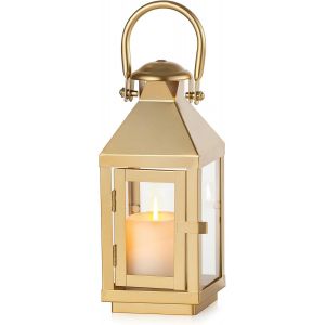 Lanternes D'Int&eacute;rieur Dor&eacute;es 22Cm Lanterne De Jardin En M&eacute;tal Avec Verre Pour Bougie Pilier - D&eacute;cor De Chemin&eacute;e Pour No&euml;l Maison Salon Manteau Porche Table De Mariage - Neuf