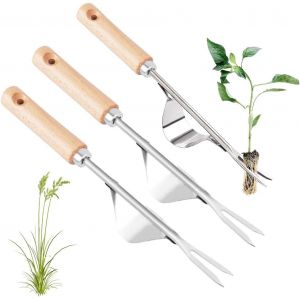 3 PCS Désherbeur Manuel Outil-Désherbeur Manuel Gouge de Désherbage en Acier Inoxydable avec Poignée Bois Pelle Jardinage Arrache Pissenlit - Neuf
