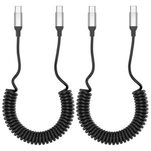 Câble spiralé USB C vers USB C,2 pièces Câble de charge rapide Android Auto 3A Câble USB C court,Câble de charge pour téléphone portable Câble de données USB C pour MacBook iPad iPhone 15 P - Neuf