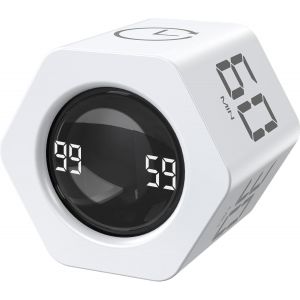 Checarzhn--No1-Pomodoro Timer Cubique Rotatif À 6 Faces, Capteur De Gravité Minuteur Enfant, 1/5/10/30/60 Min Compte À Rebours, 99min59s Countup, Vibrations & Silencieux Pour Cuisine/Étude/Sport, Bla - Neuf
