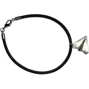 Kal-Avion En Papier Noir Bracelet Origami Style En Cuir Silb - Bijoux Faits À La Main - La Mode Dames Bracelet Fille - Neuf