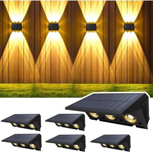 Asfasfq-Applique Murale Exterieur Solaire Haut & Bas Lampe Solaire Exterieur Puissante Blanc Chaud Led Eclairage Exterieur Solaire Étanche Ip67 Sans Fil Pour Clôture Jardin 6 Articles - Neuf