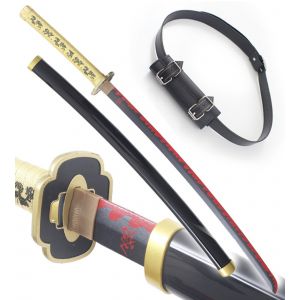 Demon Slayer Katana en Bois Lame en Bois Yoriichi Sabre Kimetsu No Yaiba Epee Yorichi Tsugikuni Sabre + Ceinturon Noir Porte Epee Ceinture D&eacute;coration - Neuf