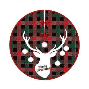 (B) Jupe de sapin de No&euml;l rouge ronde, motif lutin et peluche, pour sapin de No&euml;l, support pour sapin de No&euml;l - Neuf