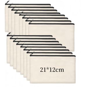 KAL-Lot De 16 Trousses &Agrave; Crayons En Tissu Vierge - Trousse De Maquillage - Trousse De Toilette Polyvalente - En Toile - Noir - Neuf