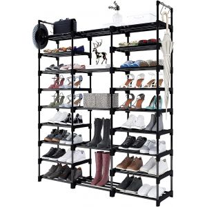 MEVRONISSHOP-tag&egrave;re &agrave; Chaussures M&eacute;tallique 9 Niveaux - Capacit&eacute; 50-65 Paires - Avec Crochets - Pour Entr&eacute;e, Salon, Chambre - 127x30x160 cm&iquest;Noir - Neuf
