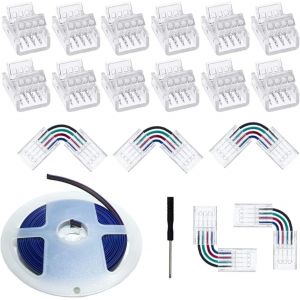 2 Broches, 3 Broches, 4 Broches, 5 Broches, 8 Mm, 10 Mm, 12 Mm - Connexions Sans Soudure - Connecteurs D'angle Avec Cordons D'extension De 16,4 M Pour Bandes Menées 5050 (4p-10) - Neuf