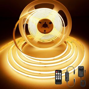 Ruban Led Cob 3m,Bande Lumineuse Led Dimmable Avec Telecommande Et Alimentation,Dc24v,Cri>92,Largeur 8mm,Ruban Led Blanc Chaud Pour Décoration De Chambre,2700k - Neuf