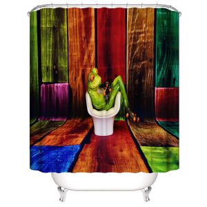 Rideau de douche animaux 180 x 180 cm (couleur), rideau de douche grenouille en polyester imperméable avec 12 crochets pour décoration de Noël, rideau de salle de bain - Neuf